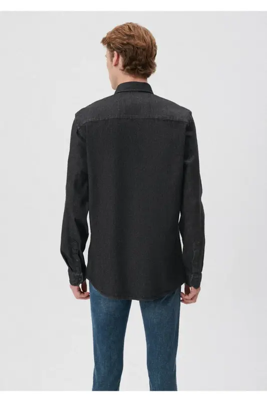 Chiziqli qora ko'ylak Regular Fit / Oddiy Kesim 02 - 8