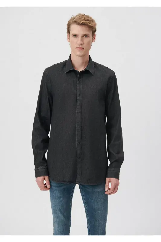 Chiziqli qora ko'ylak Regular Fit / Oddiy Kesim 02 - 3