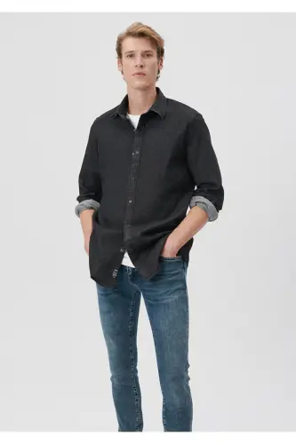 Chiziqli qora ko'ylak Regular Fit / Oddiy Kesim 02 - 5