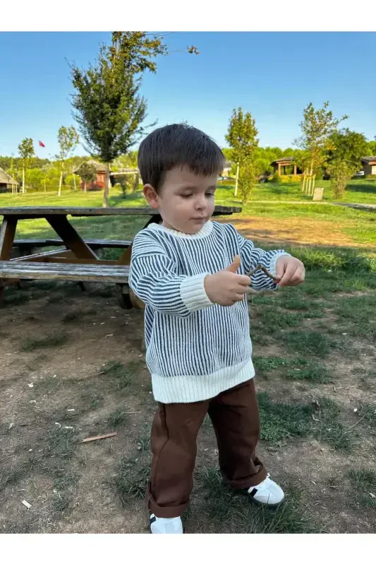 Chiziqli Saloniki o'rash katta hajmli bolalar trikotaj kozasi (iltimos, to'liq o'lchamni tanlang) - INDIGO - EYC BABY