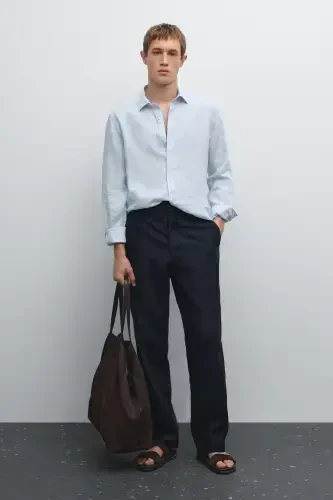 Chiziqli slim fit zig'ir ko'ylak - 1