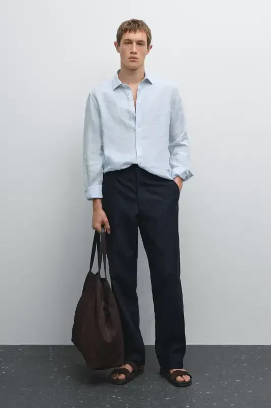 Chiziqli slim fit zig'ir ko'ylak - 1