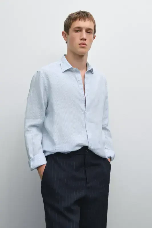 Chiziqli slim fit zig'ir ko'ylak - 2