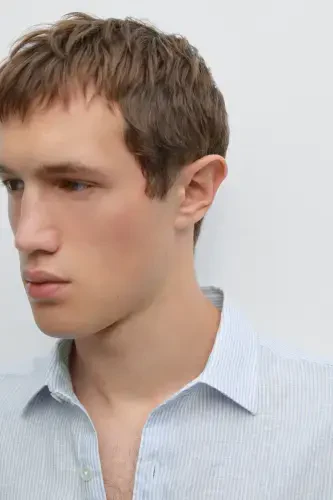 Chiziqli slim fit zig'ir ko'ylak - 4