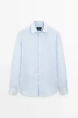 Chiziqli slim fit zig'ir ko'ylak - 5