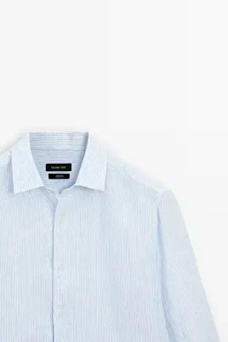 Chiziqli slim fit zig'ir ko'ylak - 6