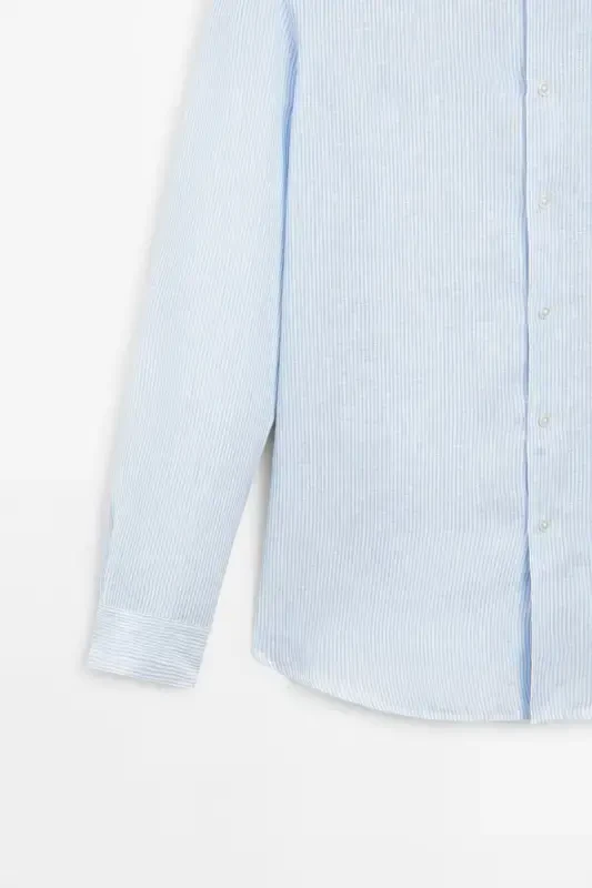 Chiziqli slim fit zig'ir ko'ylak - 7