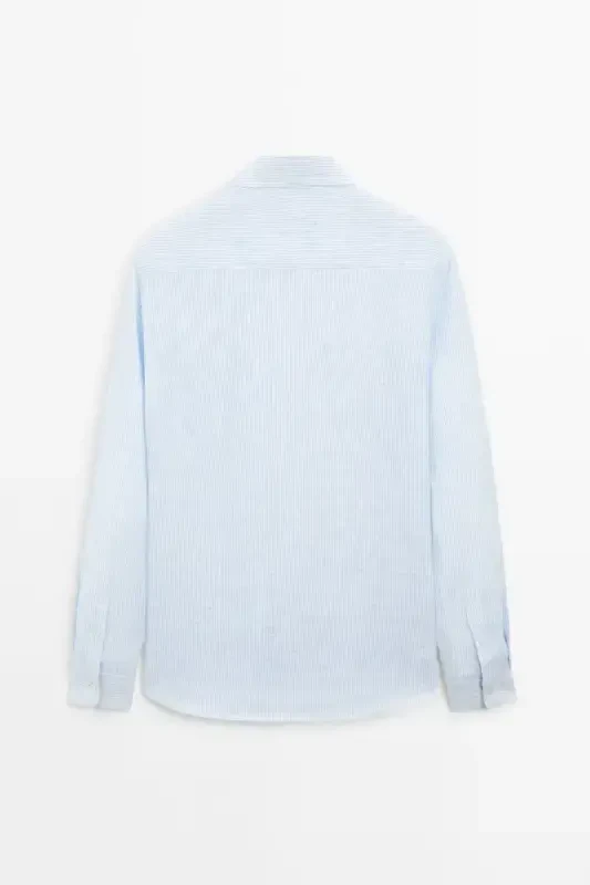 Chiziqli slim fit zig'ir ko'ylak - 8