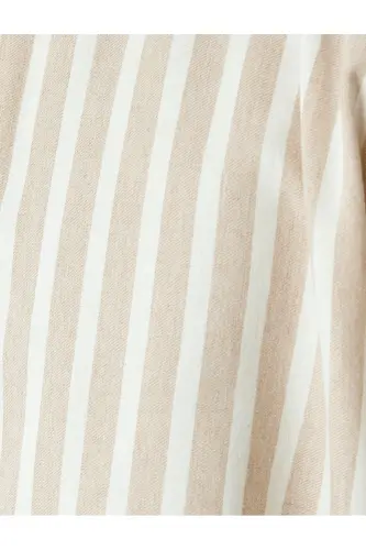 Chiziqli uzun yengli tugmali yoqali slim fit ko'ylak-Ek - 6