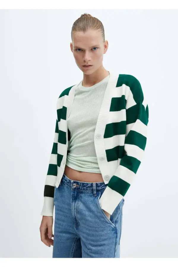 Chiziqli V bo'yinli kardigan - 1