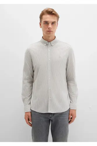 Chiziqli xaki ko'ylak Slim Fit / Tor kesim 0211402-91332-Rangli 