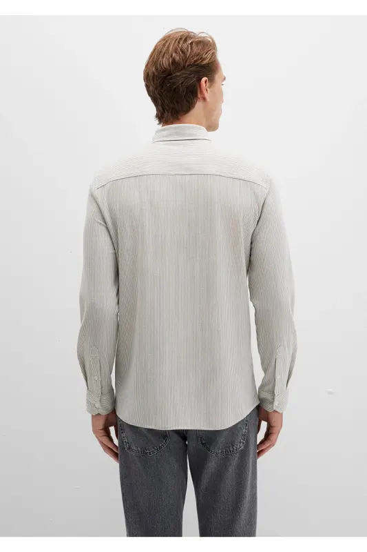 Chiziqli xaki ko'ylak Slim Fit / Tor kesim 0211402-91332-Rangli - 2