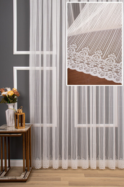 Chiziqli Yubka Damask Tül Pardasi, 150x260, Kamalakburunli Pile, 1/2 - PERDEALEMI