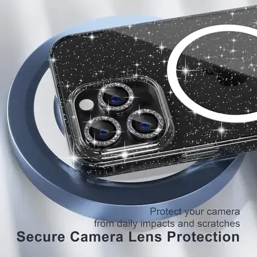 Choice for iPhone 15 Pro Case Magnetic, Women Clear Glitter Bling Sparkly Case, [3xDiamond Camera Lens Protectors] [2xTempered Glass Screen Protectors] [Compatible MagSafe] (Glitter Clear) - 3