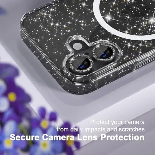 Choice for iPhone 16 Plus Case Magnetic, Women Clear Glitter Bling Sparkly Case, [2xDiamond Camera Lens Protectors] [2xTempered Glass Screen Protectors] [Compatible MagSafe] 6.7