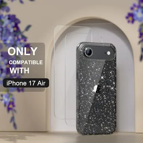 Choice Magnetic for iPhone 17 Air Case Compatible with MagSafe, Women Cute Glitter Sparkly Phone Case with Diamond Camera Lens Protectors, Military-Grade Drop Protection 6.5