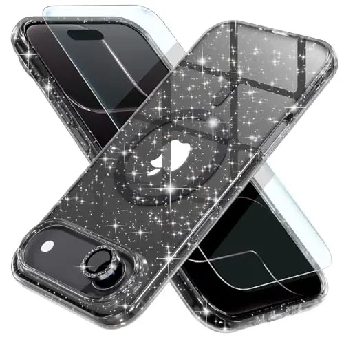 Choice Magnetic for iPhone 17 Air Case Compatible with MagSafe, Women Cute Glitter Sparkly Phone Case with Diamond Camera Lens Protectors, Military-Grade Drop Protection 6.5
