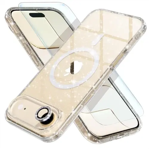 Choice Magnetic for iPhone 17 Air Case Compatible with MagSafe, Women Cute Glitter Sparkly Phone Case with Diamond Camera Lens Protectors, Military-Grade Drop Protection 6.5