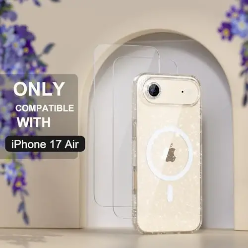 Choice Magnetic for iPhone 17 Air Case Compatible with MagSafe, Women Cute Glitter Sparkly Phone Case with Diamond Camera Lens Protectors, Military-Grade Drop Protection 6.5