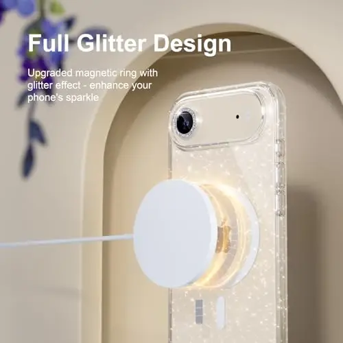 Choice Magnetic for iPhone 17 Air Case Compatible with MagSafe, Women Cute Glitter Sparkly Phone Case with Diamond Camera Lens Protectors, Military-Grade Drop Protection 6.5