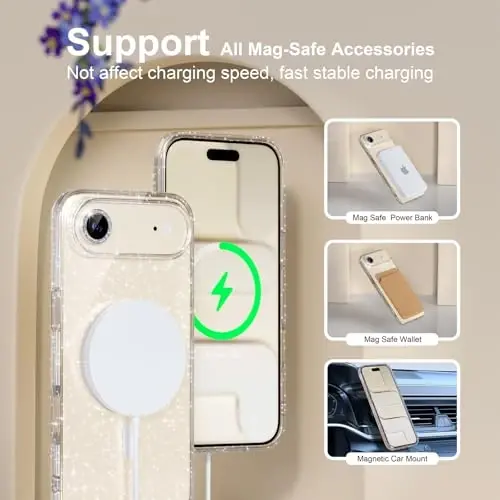 Choice Magnetic for iPhone 17 Air Case Compatible with MagSafe, Women Cute Glitter Sparkly Phone Case with Diamond Camera Lens Protectors, Military-Grade Drop Protection 6.5