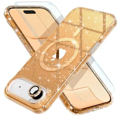 Choice Magnetic for iPhone 17 Air Case Compatible with MagSafe, Women Cute Glitter Sparkly Phone Case with Diamond Camera Lens Protectors, Military-Grade Drop Protection 6.5
