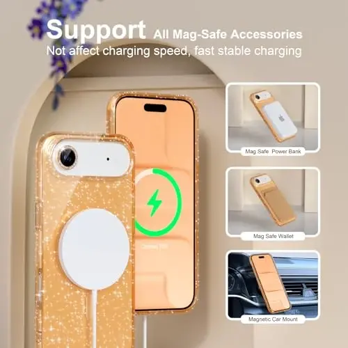 Choice Magnetic for iPhone 17 Air Case Compatible with MagSafe, Women Cute Glitter Sparkly Phone Case with Diamond Camera Lens Protectors, Military-Grade Drop Protection 6.5