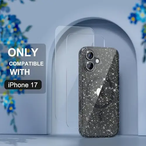 Choice Magnetic for iPhone 17 Case Compatible with MagSafe, Women Cute Glitter Sparkly Phone Case with Diamond Camera Lens Protectors, Military-Grade Drop Protection 6.3