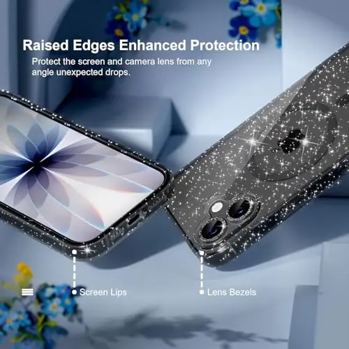 Choice Magnetic for iPhone 17 Case Compatible with MagSafe, Women Cute Glitter Sparkly Phone Case with Diamond Camera Lens Protectors, Military-Grade Drop Protection 6.3