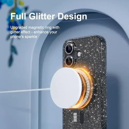 Choice Magnetic for iPhone 17 Case Compatible with MagSafe, Women Cute Glitter Sparkly Phone Case with Diamond Camera Lens Protectors, Military-Grade Drop Protection 6.3