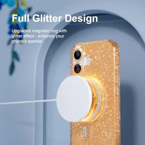Choice Magnetic for iPhone 17 Case Compatible with MagSafe, Women Cute Glitter Sparkly Phone Case with Diamond Camera Lens Protectors, Military-Grade Drop Protection 6.3