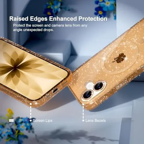 Choice Magnetic for iPhone 17 Case Compatible with MagSafe, Women Cute Glitter Sparkly Phone Case with Diamond Camera Lens Protectors, Military-Grade Drop Protection 6.3