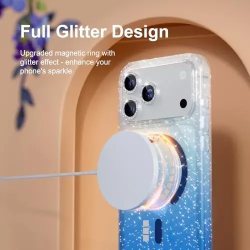 Choice Magnetic for iPhone 17 Pro Max Case Compatible with MagSafe, Women Cute Glitter Sparkly Phone Case with Diamond Camera Lens Protectors, Military-Grade Drop Protection 6.9
