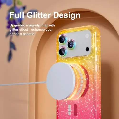 Choice Magnetic for iPhone 17 Pro Max Case Compatible with MagSafe, Women Cute Glitter Sparkly Phone Case with Diamond Camera Lens Protectors, Military-Grade Drop Protection 6.9