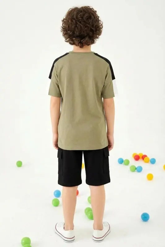Choices Baskılı Kol Garnili Erkek Çocuk Şortlu Takım-Haki - 2