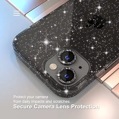 Choiche Compatible for iPhone 14 Case Women Phone Case, Cute Bling Sparkly, Military Grade Drop Protection, 2 Diamond Camera Lens Covers, 2 Tempered Glass Protectors, 6.1 inch (Glitter Black) - 3