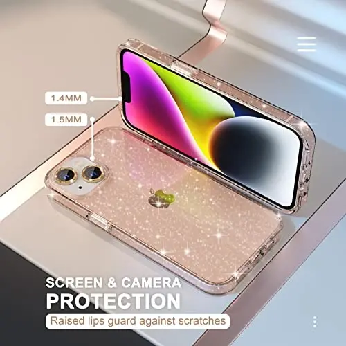 Choiche Compatible for iPhone 14 Case Women Phone Case, Cute Bling Sparkly, Military Grade Drop Protection, 2 Diamond Camera Lens Covers, 2 Tempered Glass Protectors, 6.1 inch (Glitter Gold) - 4