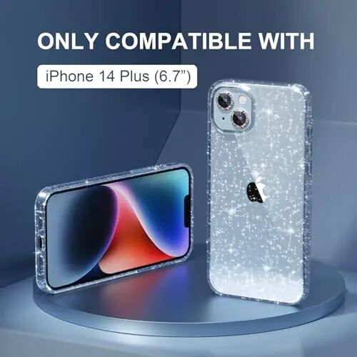 Choiche Compatible for iPhone 14 Plus Case Women Phone Case, Cute Bling Sparkly, Military Grade Drop Protection, 2 Diamond Camera Lens Covers, 2 Tempered Glass Protectors, 6.7 inch (Glitter Clear) - CHOICHE (1)