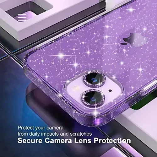 Choiche Compatible for iPhone 14 Plus Case Women Phone Case, Cute Bling Sparkly, Military Grade Drop Protection, 2 Diamond Camera Lens Covers, 2 Tempered Glass Protectors, 6.7 inch (Glitter Purple) - 3