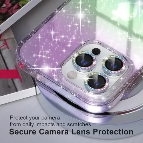 Choiche Compatible for iPhone 15 Plus Case Women Phone Case, Cute Bling Sparkly, Military Grade Drop Protection, 2 Diamond Camera Lens Covers, 2 Tempered Glass Protectors, 6.7 inch (Glitter Colorful) - 3