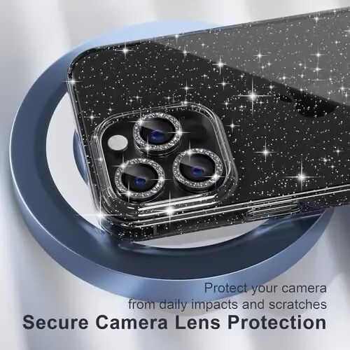 Choiche Compatible for iPhone 15 Pro Max Case Women Phone Case, Cute Bling Sparkly, Military Grade Protection, 3 Diamond Camera Lens Covers, 2 Tempered Glass Protectors, 6.7 inch (Glitter Black) - 3