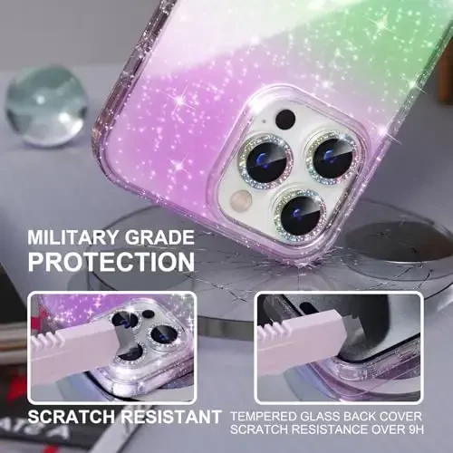 Choiche Compatible for iPhone 15 Pro Max Case Women Phone Case, Cute Bling Sparkly, Military Grade Protection, 3 Diamond Camera Lens Covers, 2 Tempered Glass Protectors, 6.7 inch (Glitter Colorful) - 5
