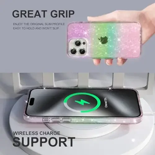 Choiche Compatible for iPhone 15 Pro Max Case Women Phone Case, Cute Bling Sparkly, Military Grade Protection, 3 Diamond Camera Lens Covers, 2 Tempered Glass Protectors, 6.7 inch (Glitter Colorful) - 6