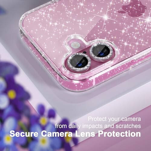 Choiche Compatible for iPhone 16 Case, Women Cute Clear Glitter Bling Sparkly Case, [2 x Diamond Camera Lens Protectors] [2 x Tempered Glass Screen Protectors] 6.1-inch (Glitter Clear) - 3