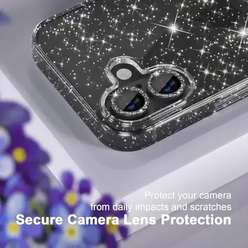 Choiche Compatible for iPhone 16 Plus Case Women Phone Case, Cute Bling Sparkly, Military Grade Drop Protection, 2 Diamond Camera Lens Covers, 2 Tempered Glass Protectors, 6.7 inch (Glitter Black) - 3