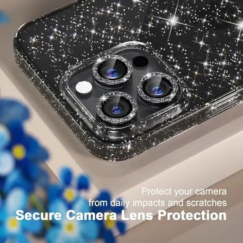 Choiche Compatible for iPhone 16 Pro Case Women Phone Case, Cute Bling Sparkly, Military Grade Drop Protection, 3 Diamond Camera Lens Covers, 2 Tempered Glass Protectors, 6.3 inch (Glitter Black) - 4