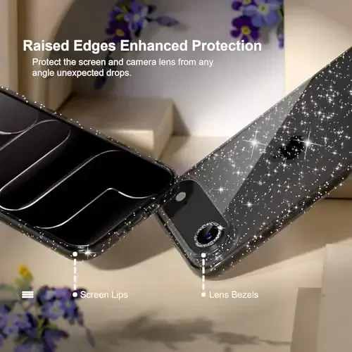 Choiche Compatible for iPhone 17 Air Case, Women Cute Clear Glitter Bling Sparkly Case, [1 x Diamond Camera Lens Protectors] [2 x Tempered Glass Screen Protectors] 6.5-inch (Glitter Black) - 4