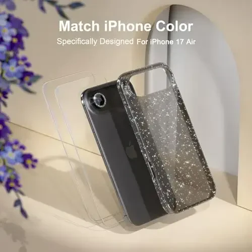 Choiche Compatible for iPhone 17 Air Case, Women Cute Clear Glitter Bling Sparkly Case, [1 x Diamond Camera Lens Protectors] [2 x Tempered Glass Screen Protectors] 6.5-inch (Glitter Black) - 7
