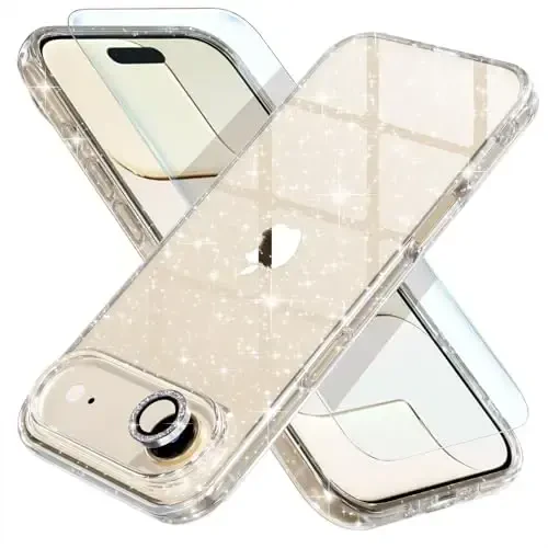Choiche Compatible for iPhone 17 Air Case, Women Cute Clear Glitter Bling Sparkly Case, [1 x Diamond Camera Lens Protectors] [2 x Tempered Glass Screen Protectors] 6.5-inch (Glitter Clear) - 1