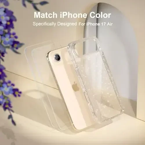 Choiche Compatible for iPhone 17 Air Case, Women Cute Clear Glitter Bling Sparkly Case, [1 x Diamond Camera Lens Protectors] [2 x Tempered Glass Screen Protectors] 6.5-inch (Glitter Clear) - 7
